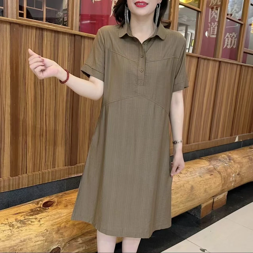 2025夏季薄款连衣裙时尚气质上衣妈妈款纯色宽松显瘦裙子中老年女