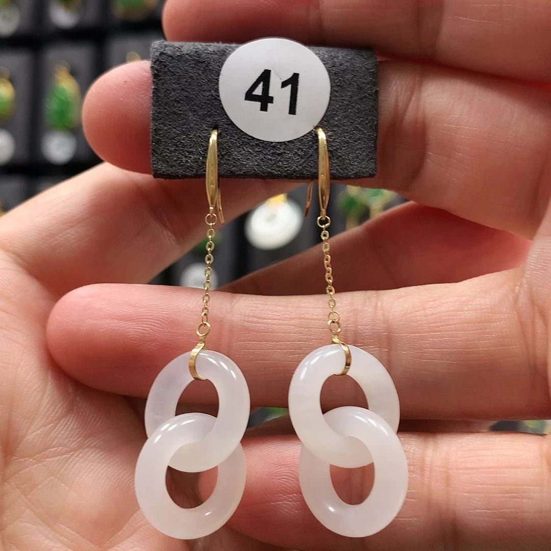 和田玉耳饰18K金镶嵌