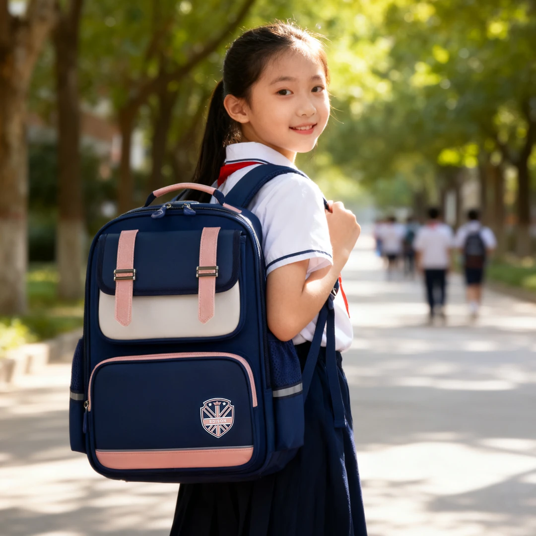 爱迪生新款小学生书包护脊减负防下坠1-3-6年级反光儿童双肩书包