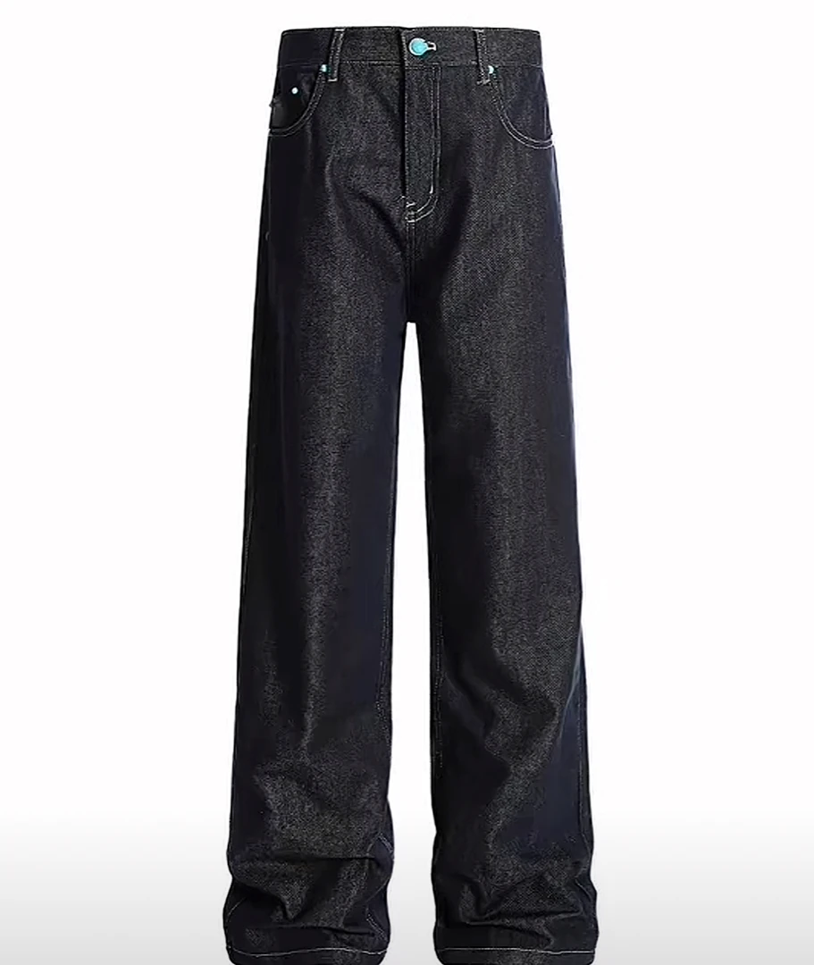 蓝松石BERTO复古直筒原牛仔长裤美式百搭时尚男士高腰休闲黑色