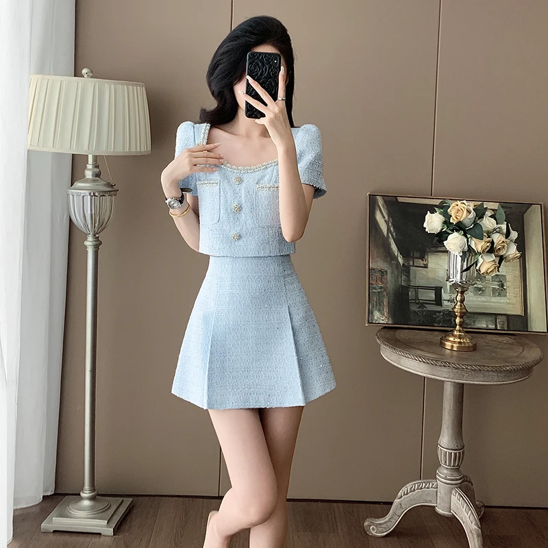 夏季减龄时尚气质千金感小香风套装女小个子洋气甜美短裙两件套