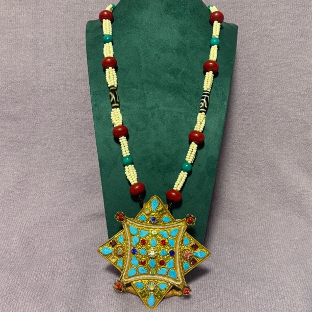 拉萨发货新款配件民族风金色藏式复古装饰品绿松石女吊坠挂件