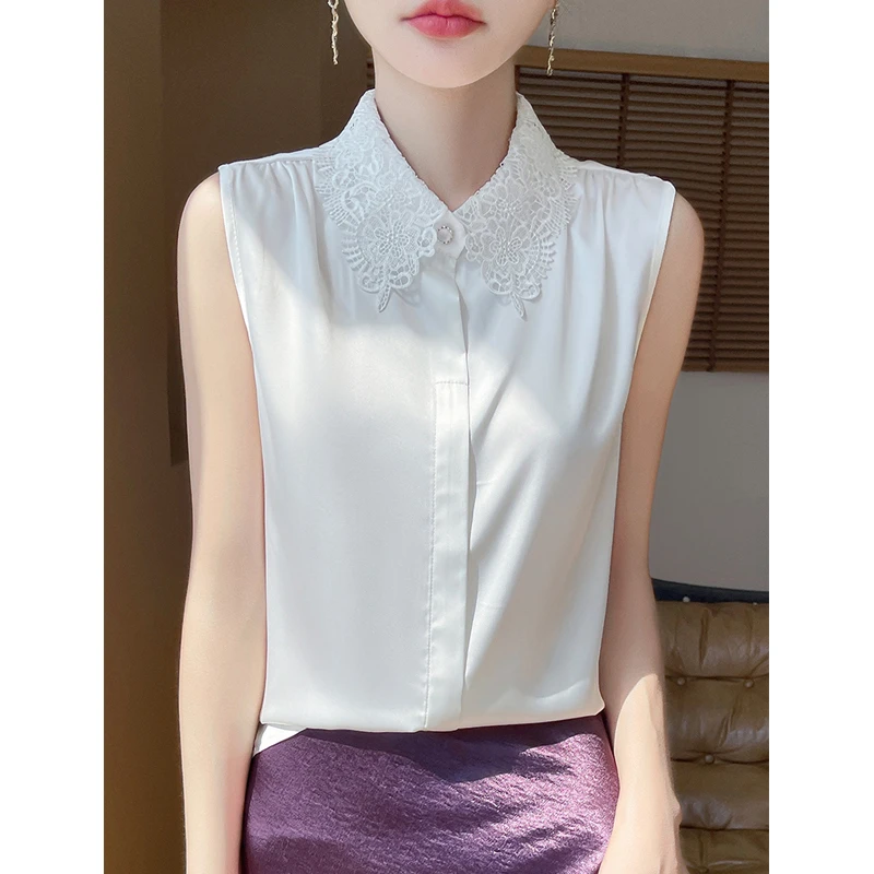 桑蚕丝衬衫女气质洋气时尚百搭上衣韩版打底夏季宽松显瘦白色衬衣