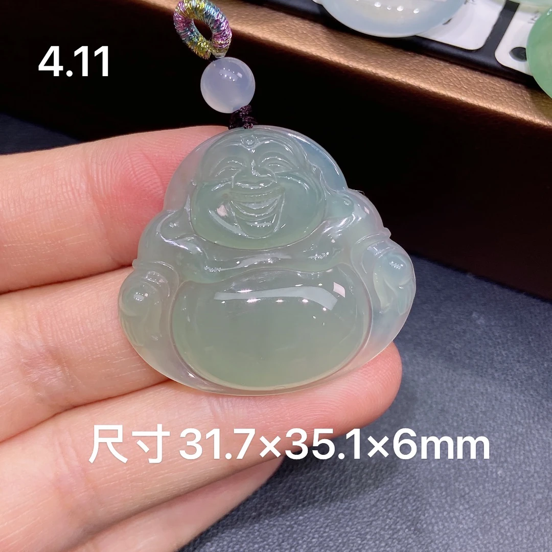 天然缅甸A货翡翠冰种起胶晴绿底一刀切佛公吊坠百搭气质冰透Y
