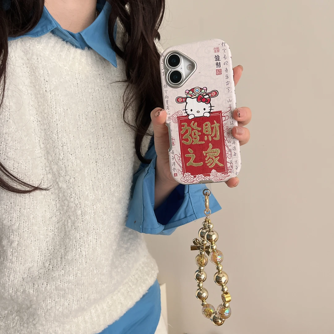 小香贴皮Kitty发财之家手机壳适用于苹果16promax15防摔14小众13