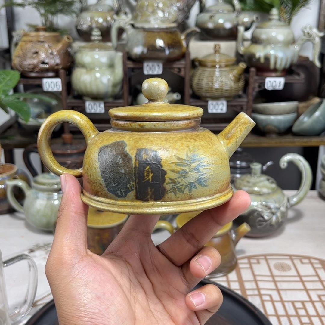 170cc柴烧彩填半月壶，开播放漏福利款