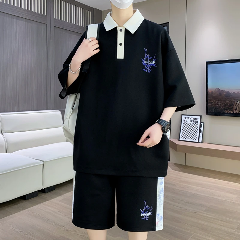 2025夏季新款青少年学生套装宽松帅气字母印花潮流港风运动两件套