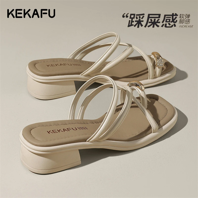 珂卡芙软底罗马凉鞋女2025新款夏季仙女风配裙子粗跟凉拖外穿拖鞋