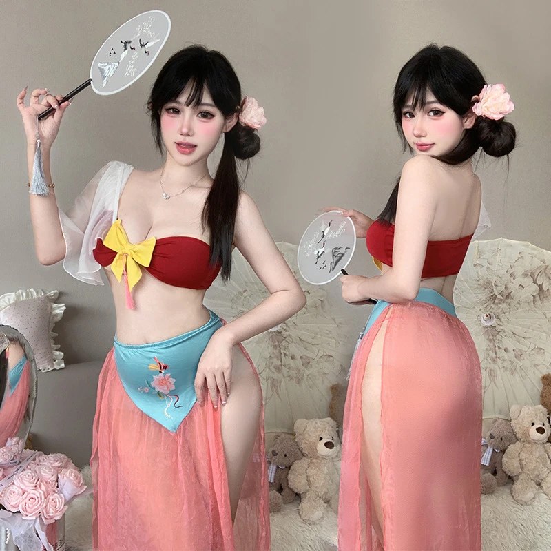 古韵内衣纯欲飘逸舞袖套装汉服古风情趣睡衣免脱套装