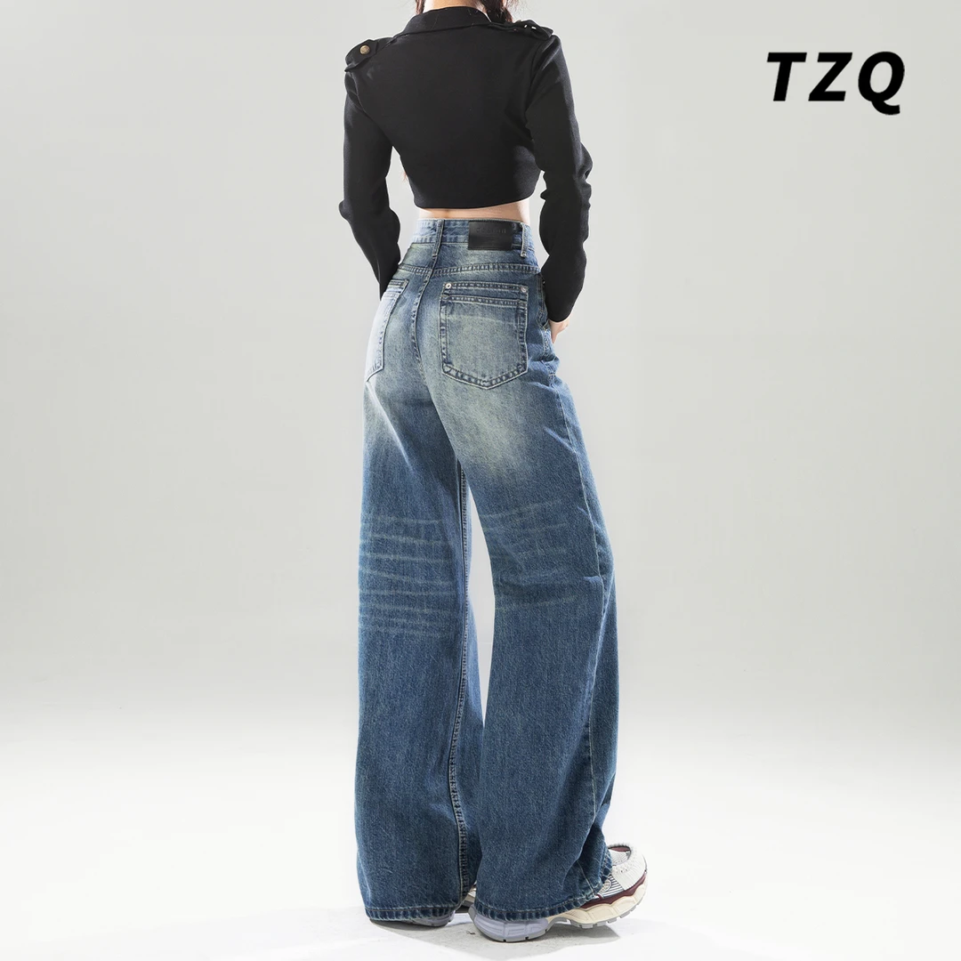 美式复古水洗阔腿牛仔裤女2025春秋新款高腰显瘦直筒裤TZQ122920