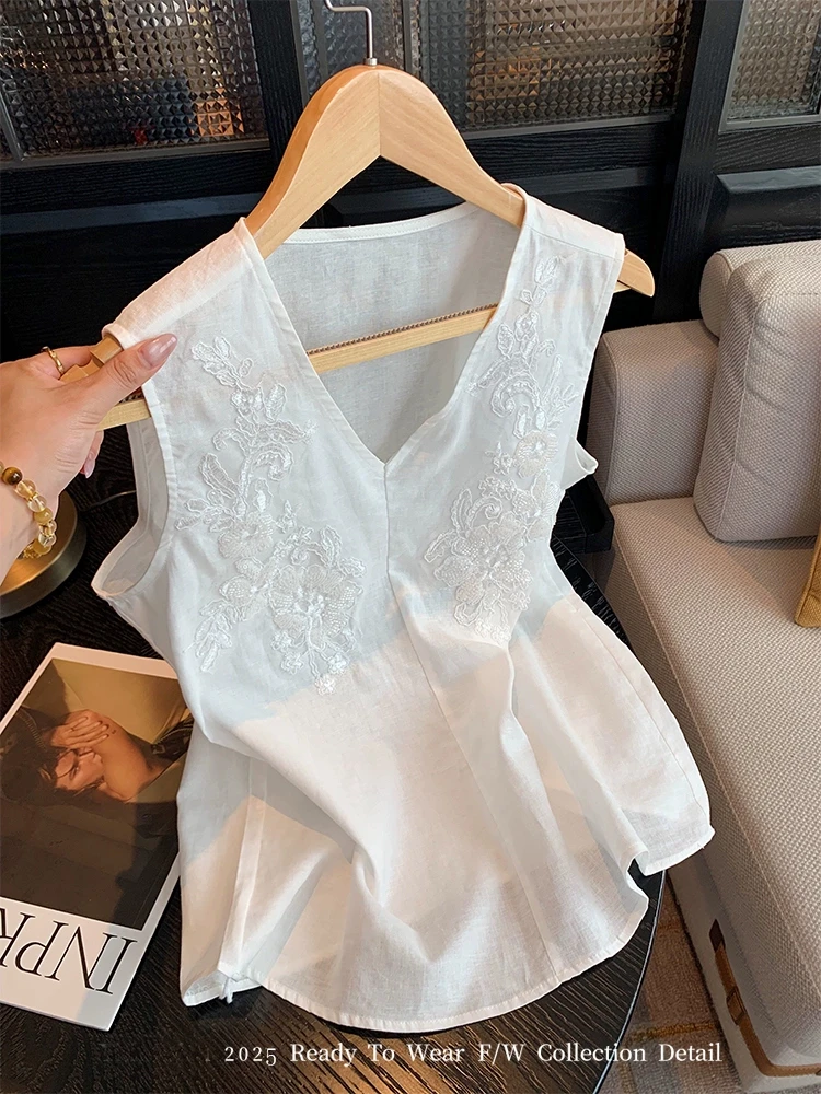 法式白色无袖衬衫背心女夏季新款高级感静奢时尚高智气质小衫上衣