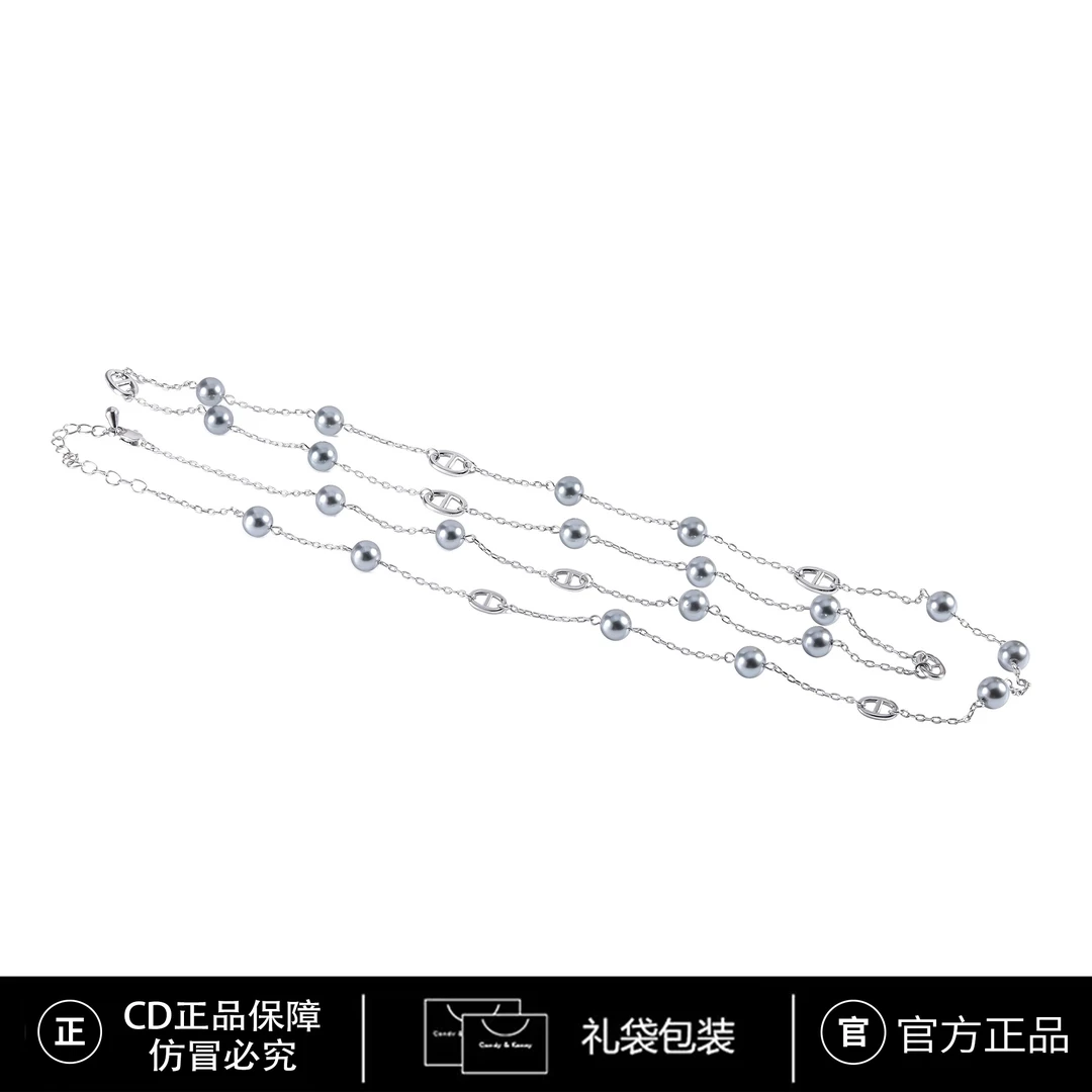 铜合金仿珍珠项链 猪鼻子时尚百搭气质银色项链 3710