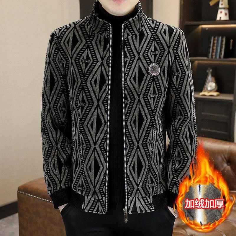 美式百搭毛呢大衣男款冬季潮流时尚加绒加厚立领夹克休闲呢子外套