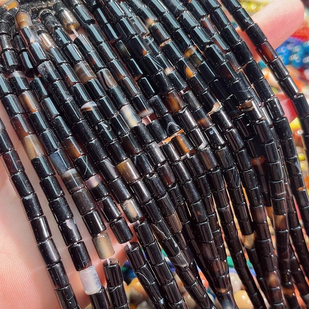 玛瑙/玉髓合金珠宝半成品黑玛瑙直管5x8mm一条