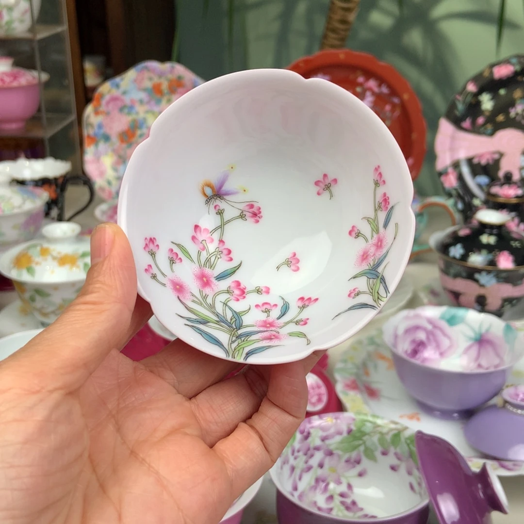 瓷胭脂红桃花主人杯