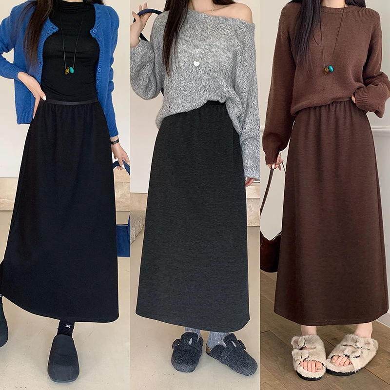 2025秋装新款大码女时尚气质松紧腰中长款显瘦毛呢半身裙23156