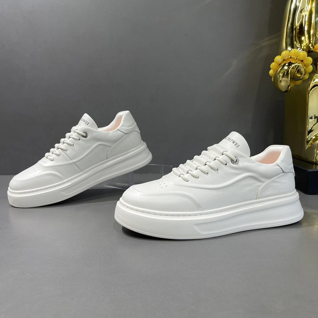 男鞋潮流百搭一脚蹬小白鞋潮鞋头层牛皮现在男款厚底运动休闲板鞋