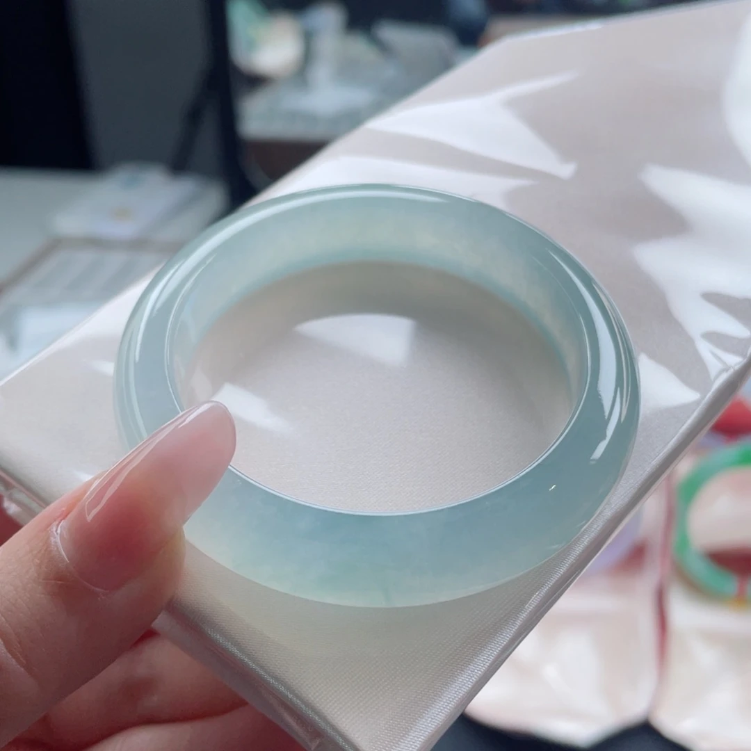 未镶嵌手镯翡翠52.3正冰冰湖蓝 高级有质感 巨显白21号