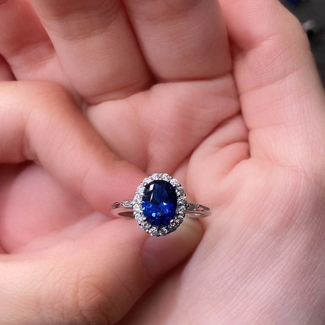 戒指蓝宝石银S925镶嵌