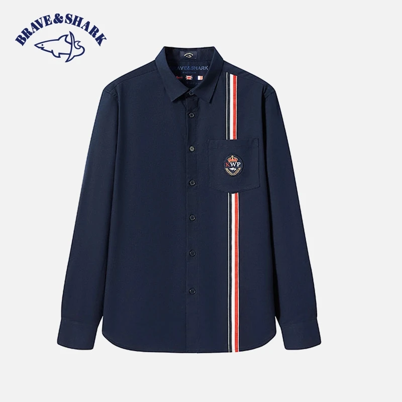 【官方正品】BRAVE&SHARK/勇士鲨鱼条纹衬衫男长袖透气商务休闲男装