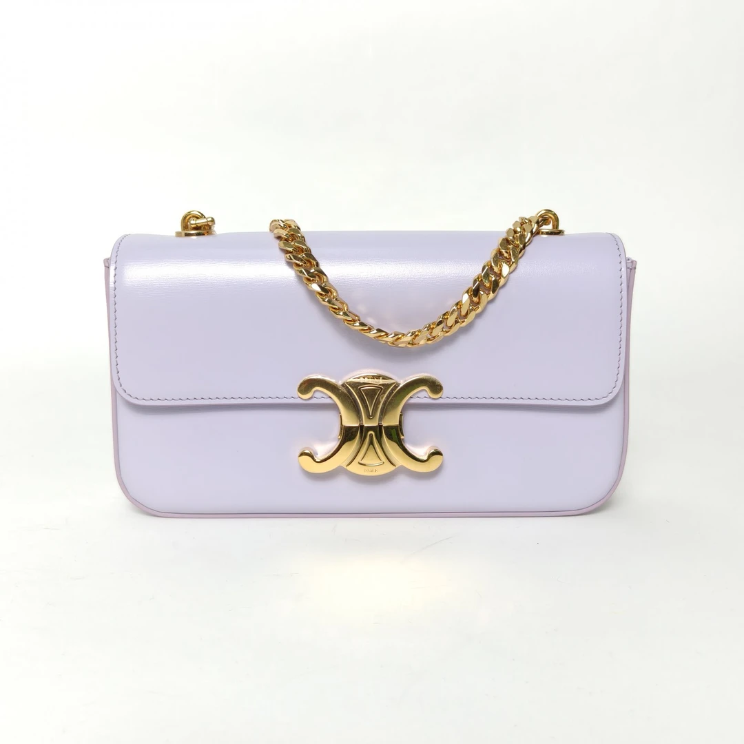 99新 Celine/思琳 【黑黑】 紫色 皮革C 凯旋门 单肩包腋下包