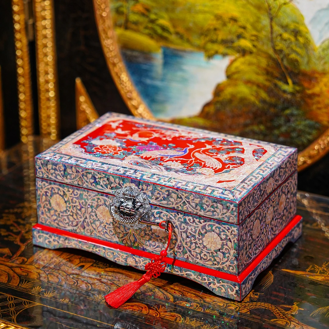 【本尼家】JH33非遗好物螺钿漆器《松鹤延年》中式首饰盒情人节礼物