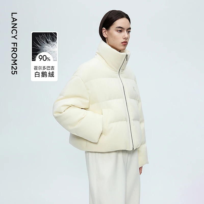 朗姿霍尔多巴吉白鹅绒立领短款羽绒服宽松通勤风外套女2025年新款