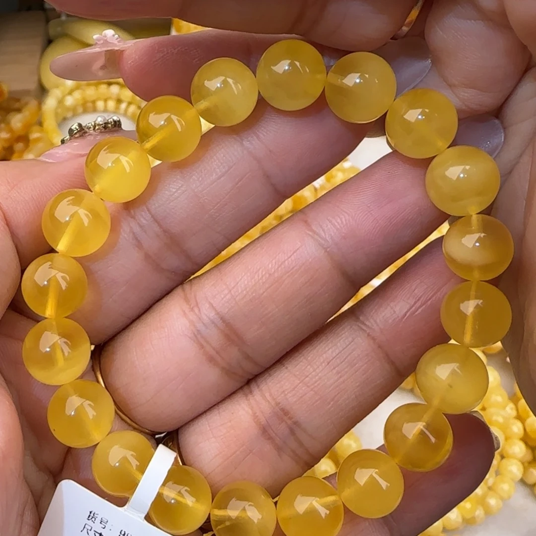 蜜蜡未镶嵌手链鸡油黄金绞蜜圆珠手串