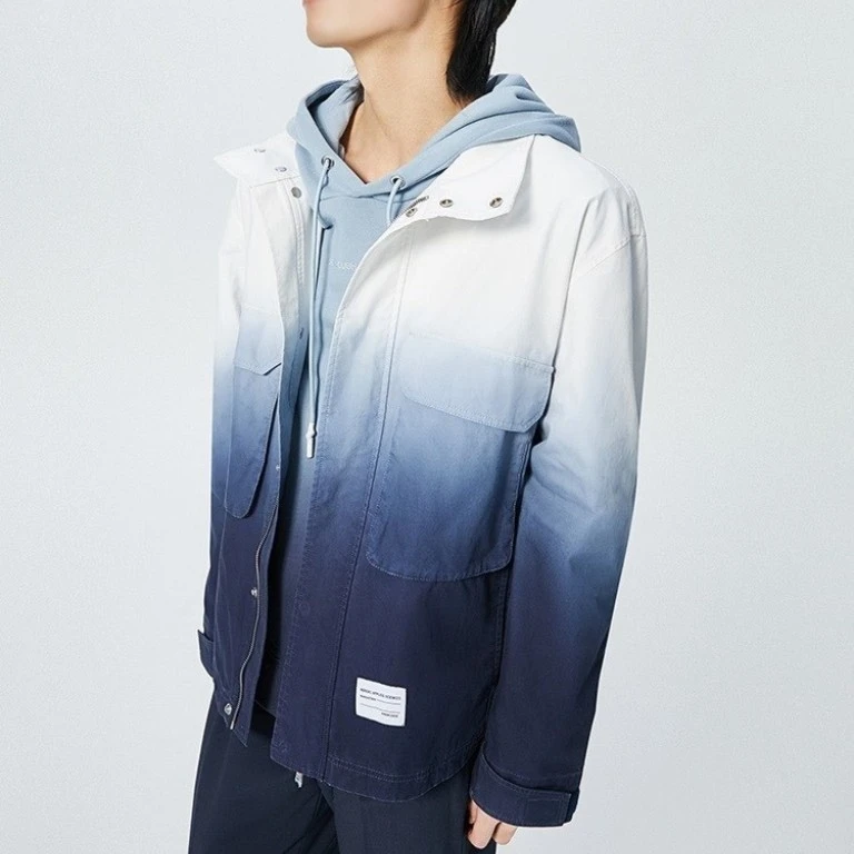 线下800！男士纯棉水洗帆布多袋工装夹克宽松时尚休闲吊染渐变外套