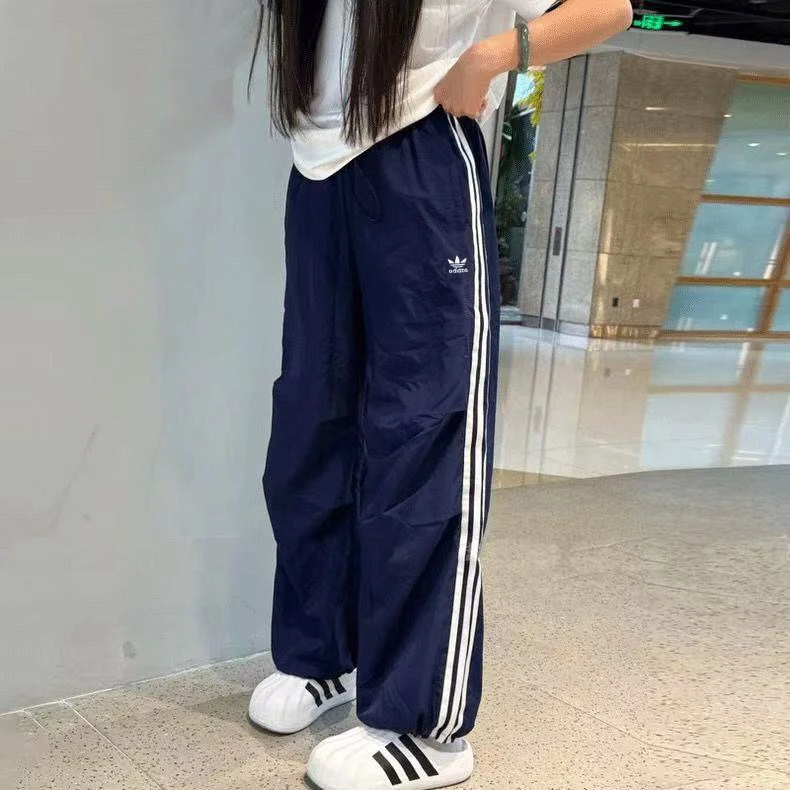 【达人专属】男女裤流光风秋款运动休闲梭织宽口抽绳直筒休闲裤9615