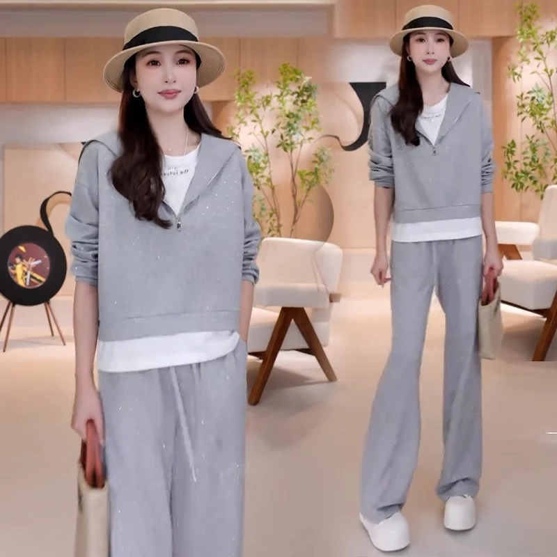 休闲运动套装女2025春秋新款时髦洋气宽松显瘦卫衣阔腿裤两件套潮