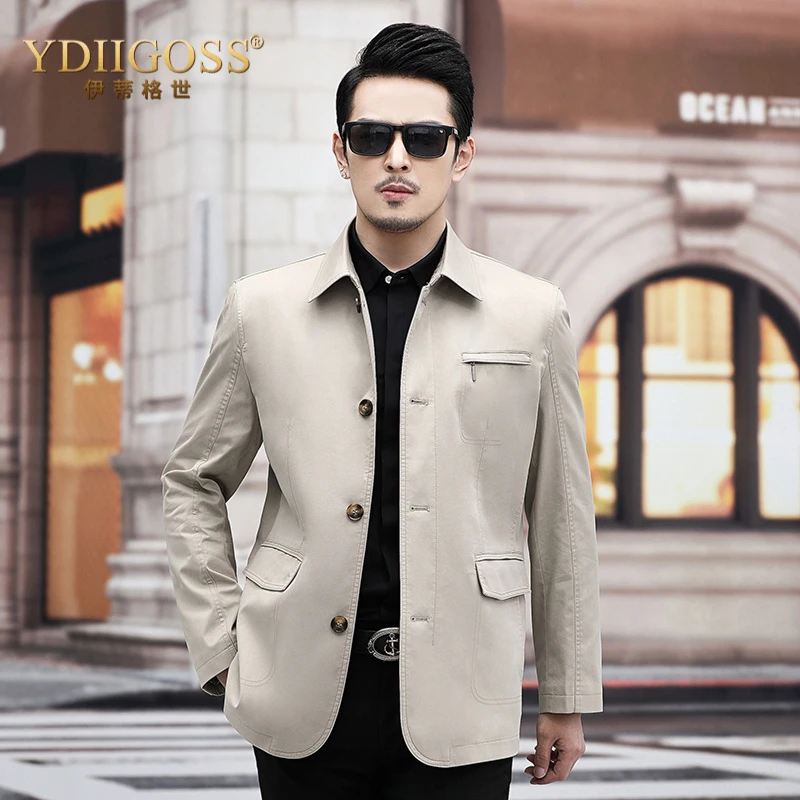 YDIIGOSS纯棉夹克男士装外套翻领春秋休闲上衣2025新款男装