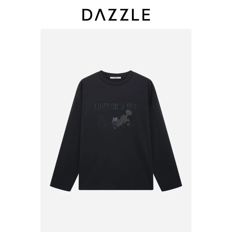 DAZZLE地素长袖T恤黑色长袖T恤2I1B5031A