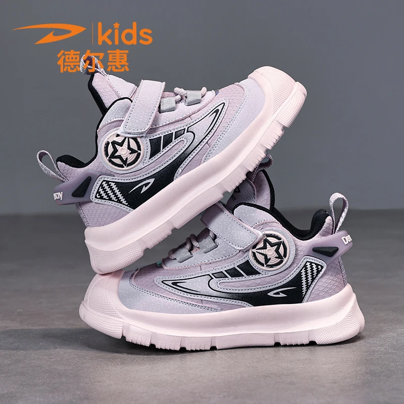 德尔惠女童运动鞋春秋款防水皮面中小学生儿童鞋女孩轻便跑步软底