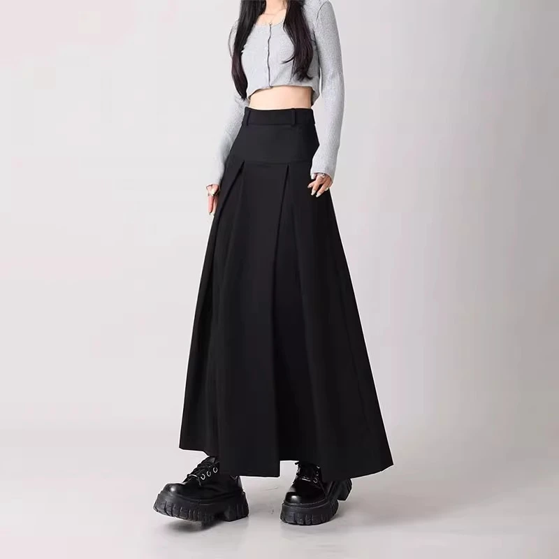 大码西装款显瘦显腿长半身裙女夏薄款大码梨形身材宽松遮胯百褶裙