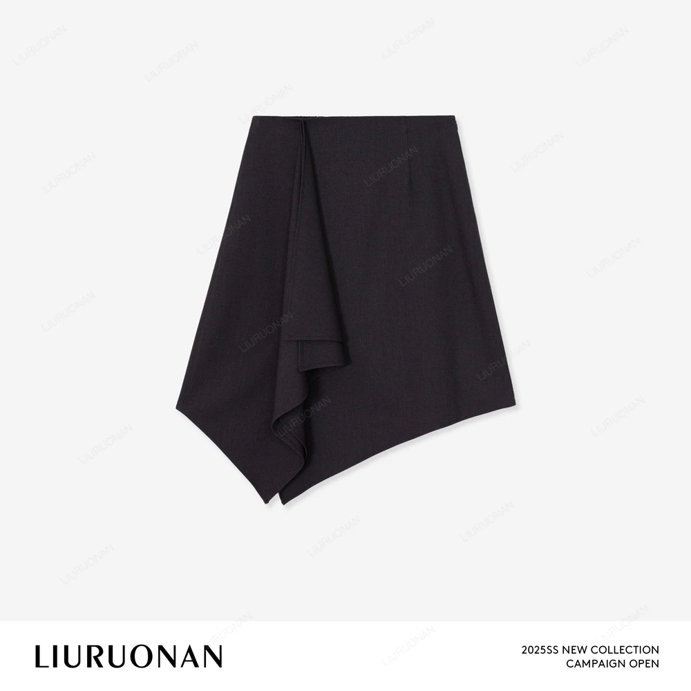 LIURUONAN 25SS 【斜片半裙】别致设计感气质轻奢纯色高腰修身短裙