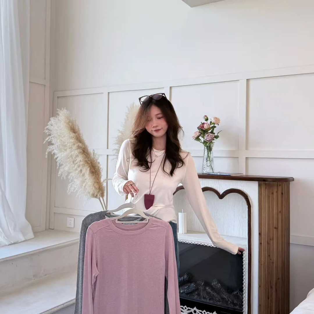 海狸定制【天丝羊毛T】软糯圆领后中分割立体剪裁长袖T恤