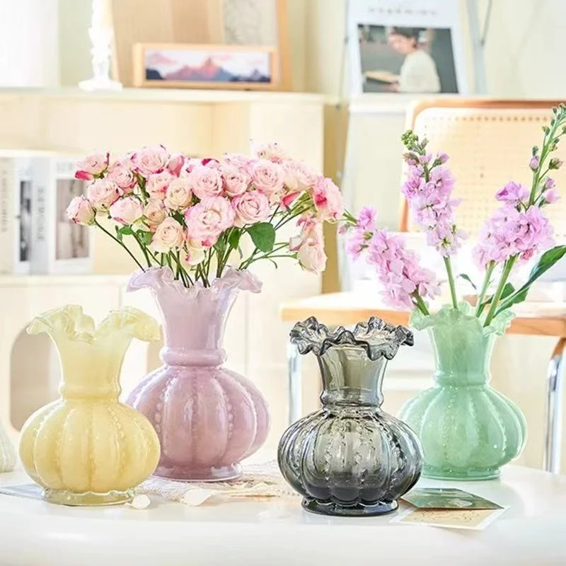 芬顿琉璃南瓜花瓶北欧现代简约奶油风中古玻璃高级感摆件ins风