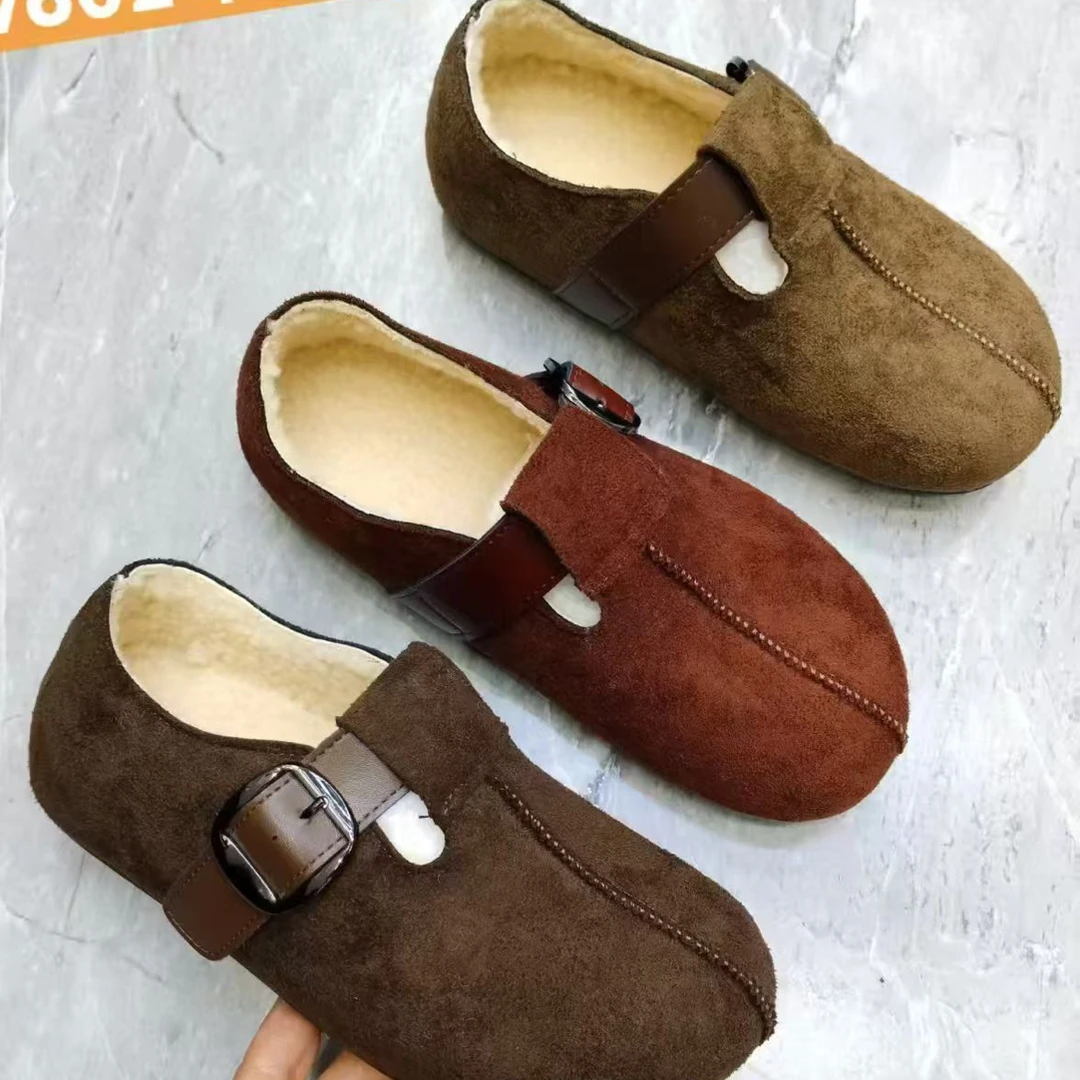 冬季新款时尚百搭软底加绒保暖港风复古两穿勃肯鞋女棉鞋