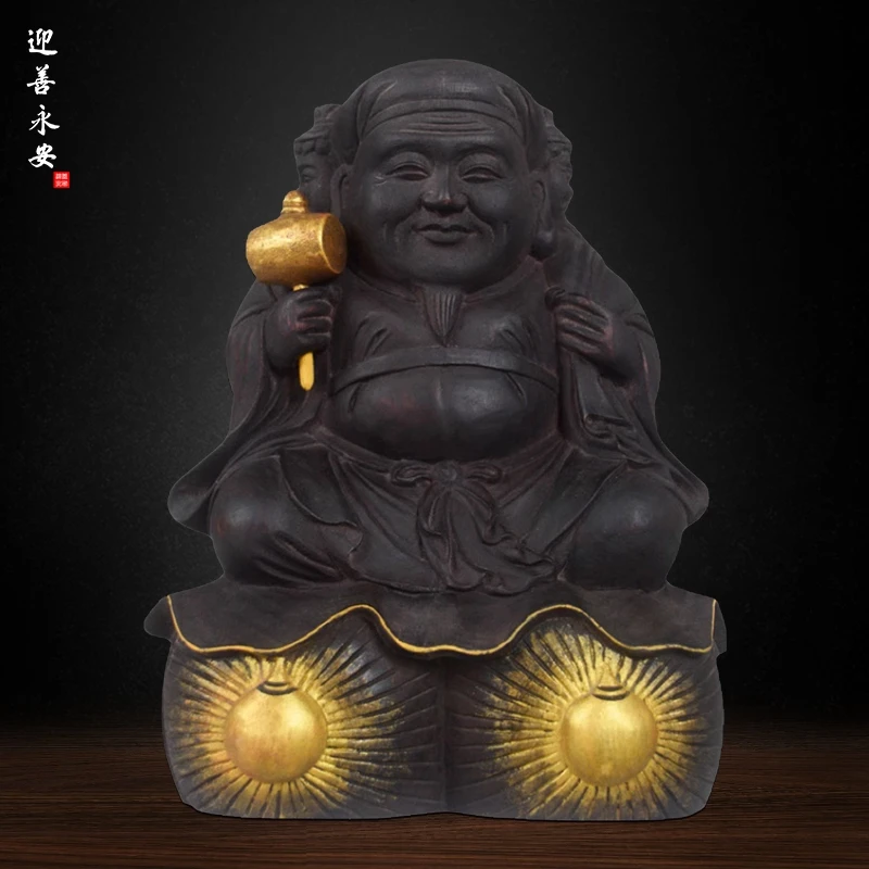 迎善永安东密大黑天造像香樟木仿古描金摆件日式佛像居家工艺品