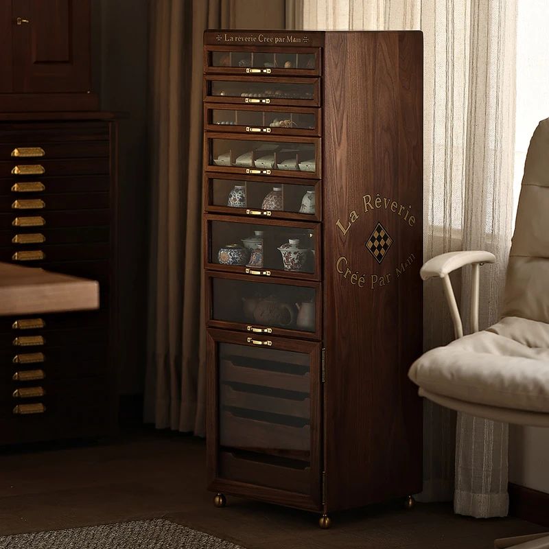 【北美黑胡桃/买大送小】12层牙科柜家具全北美原木抽茶具柜复古A1