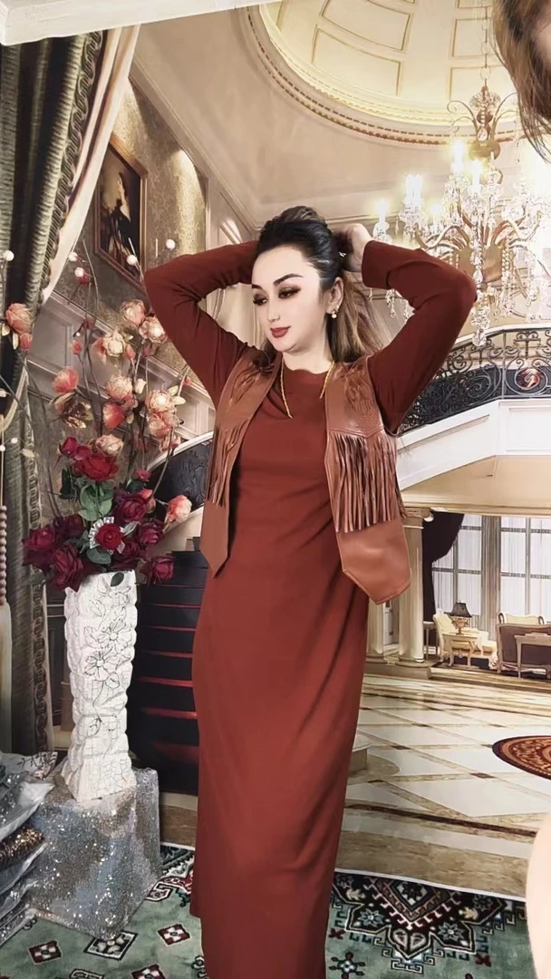 两件套新款一套瘦身连衣裙气质时尚复古优雅针织长裙显瘦长袖