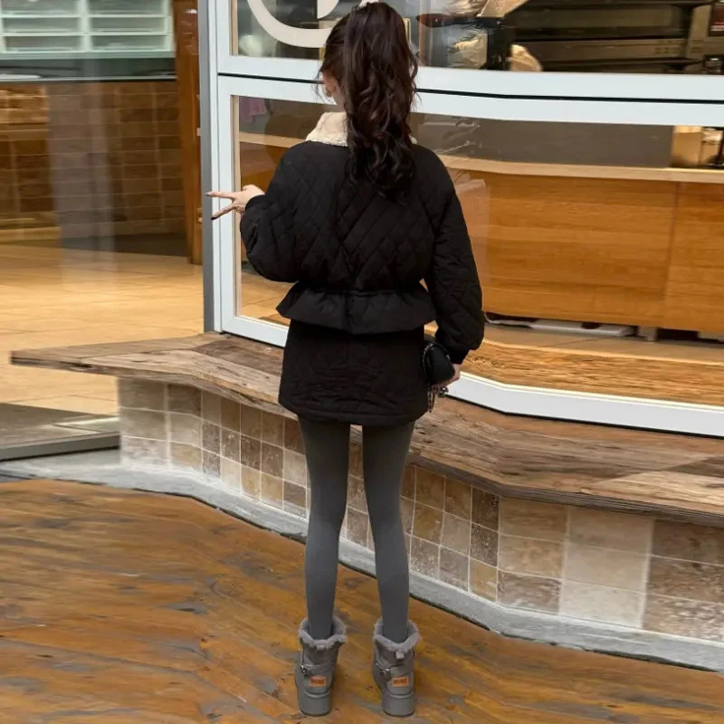 时尚棉服套装女2025冬季新款洋气加厚收腰棉衣短外套半身裙两件套