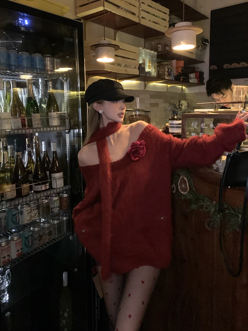 【SEE CHANGE24F/W】圣诞过年氛围大女主羊驼毛毛织上衣＋花花飘带