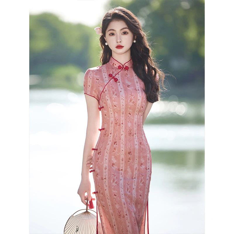 粉色旗袍女新中式年轻款少女高级感连衣裙改良日常高端大气上档次