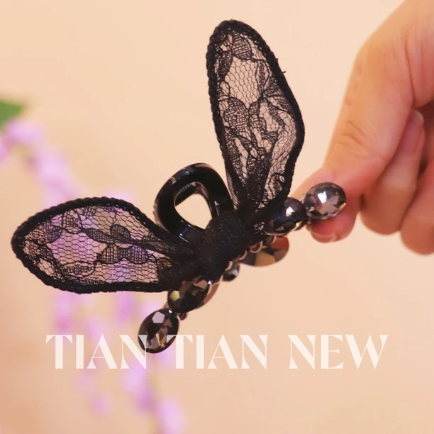 【晚霞轻织】A135韩版甜美亮钻蕾丝兔耳朵头饰抓夹马尾夹发夹发饰