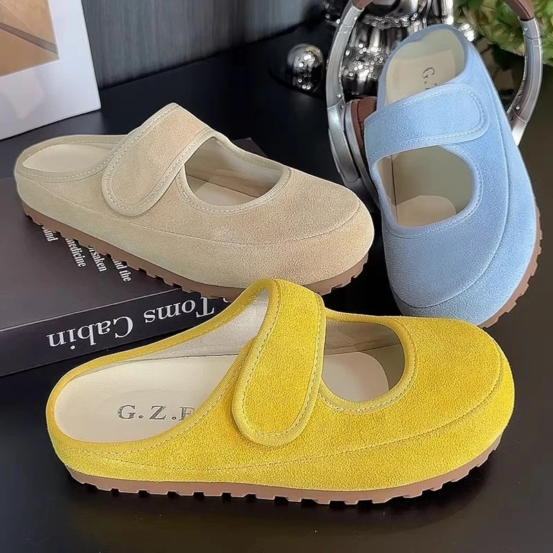 勃肯半拖鞋懒人魔术贴2025夏季新款厚底包头拖鞋女外穿勃肯鞋女鞋