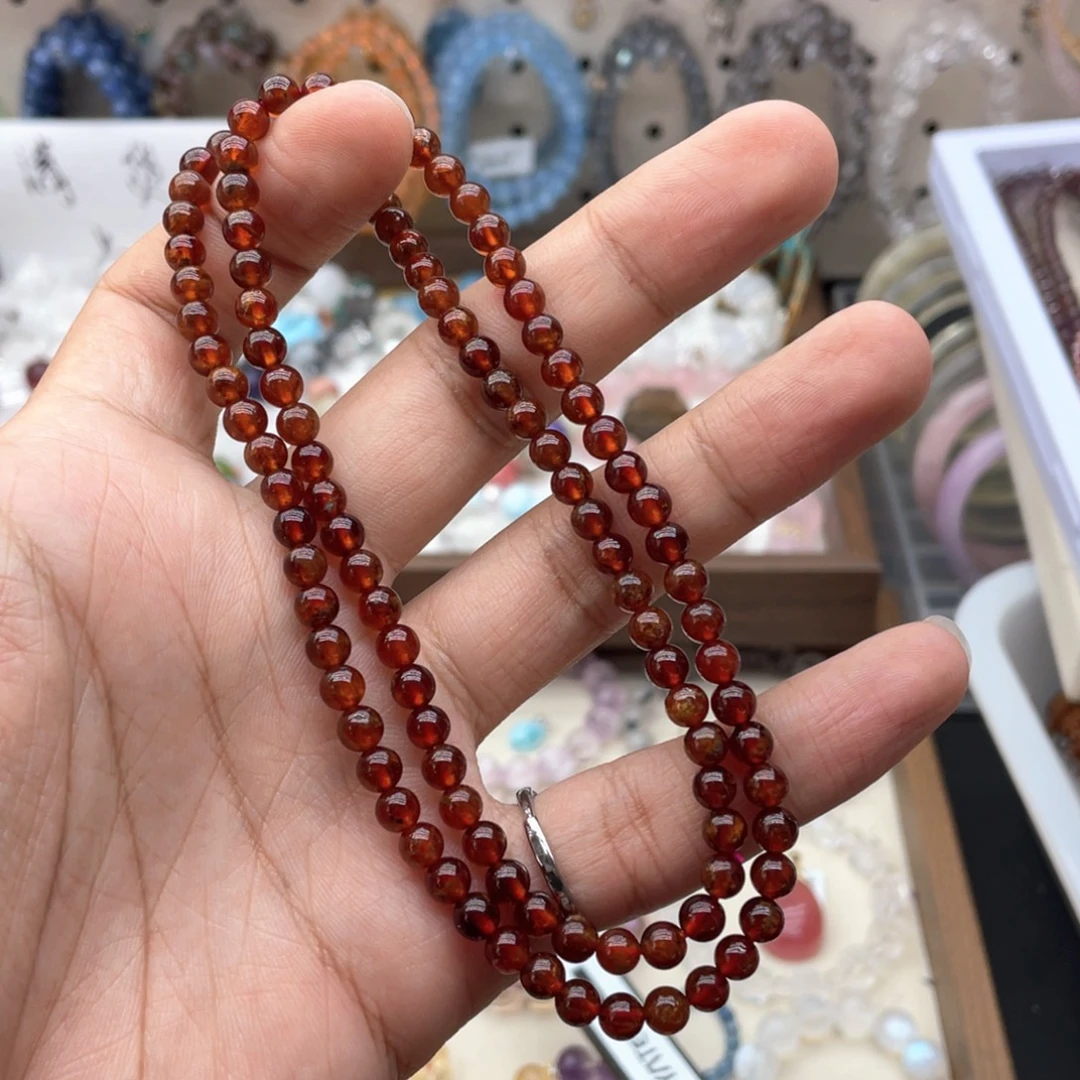 未镶嵌烟晶手链橙红石榴石三圈