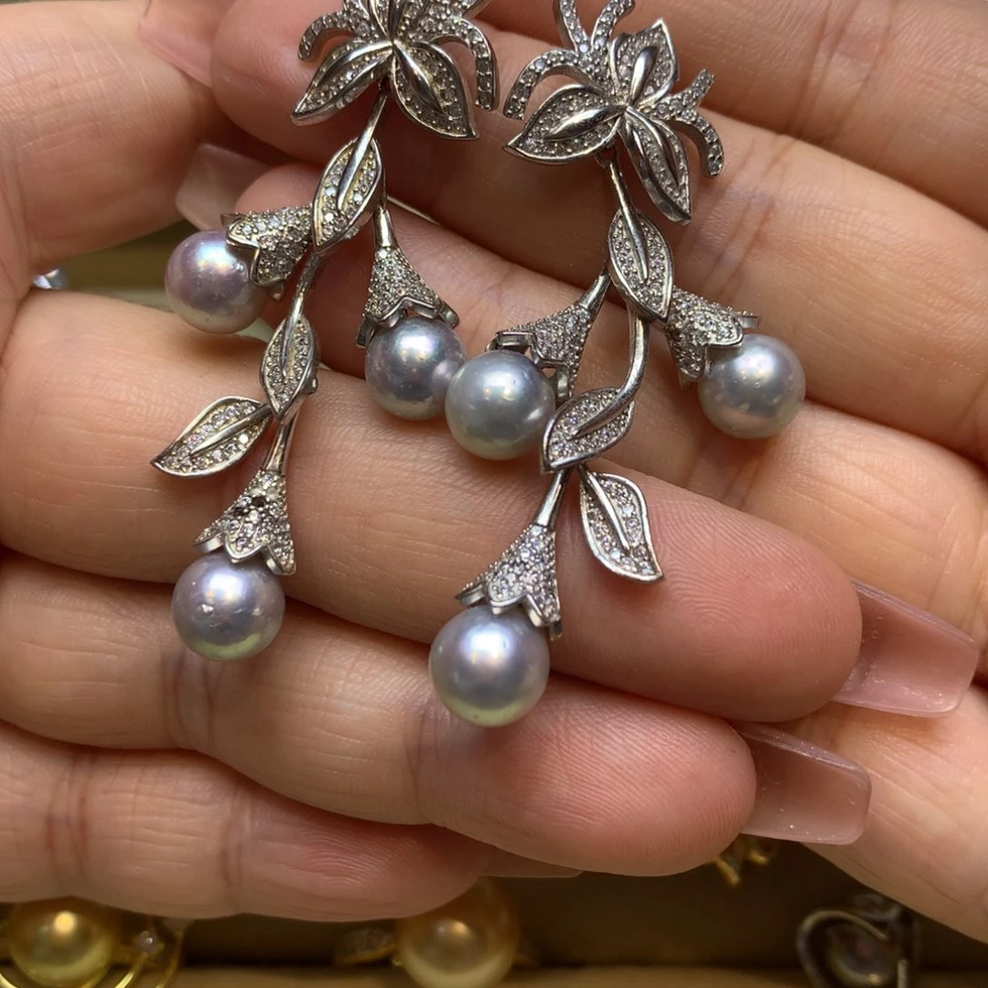 银S925镶嵌耳饰海水珍珠