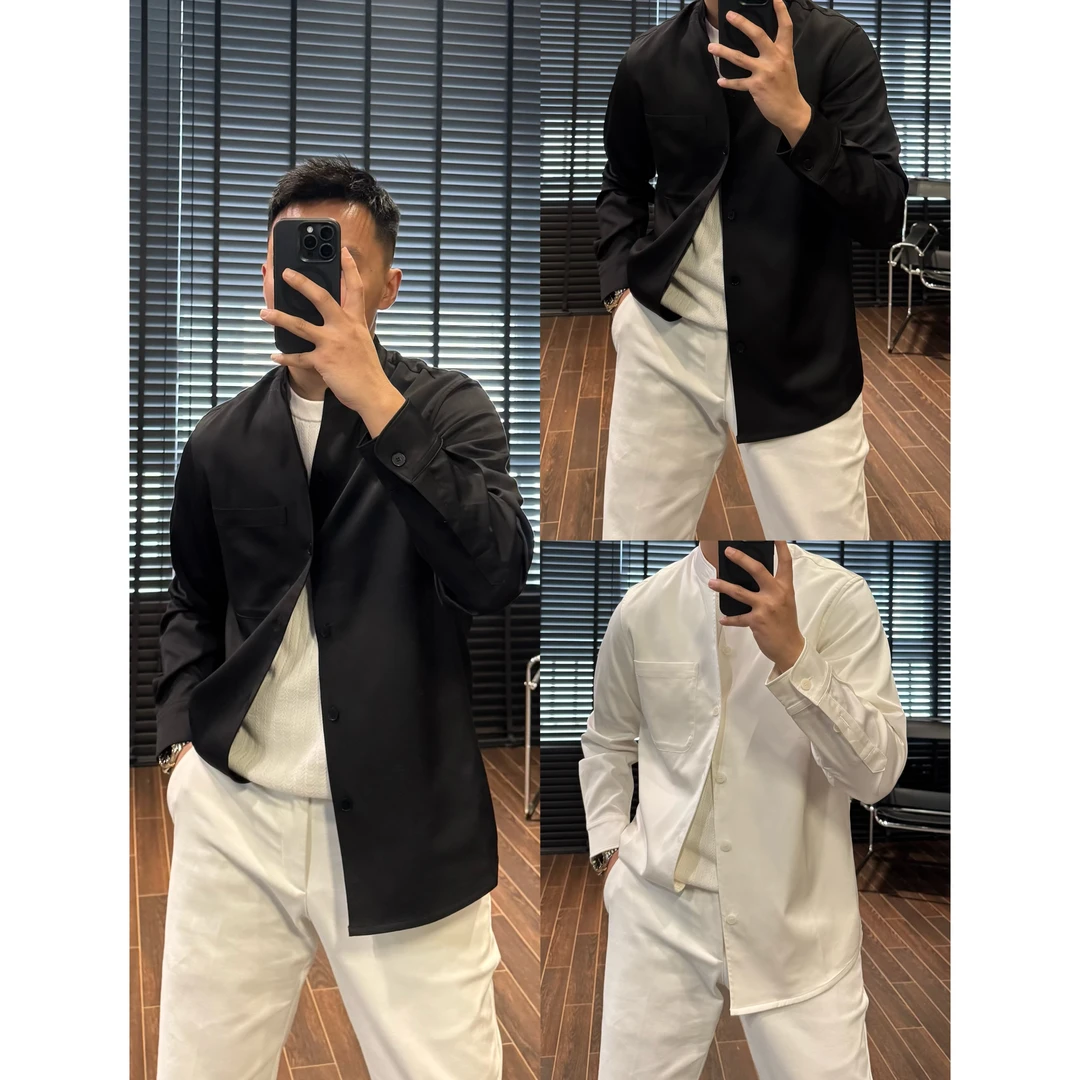 【丝滑挺阔休闲衬衫】2025春夏黑白双色经典百搭时尚衬衣+252422